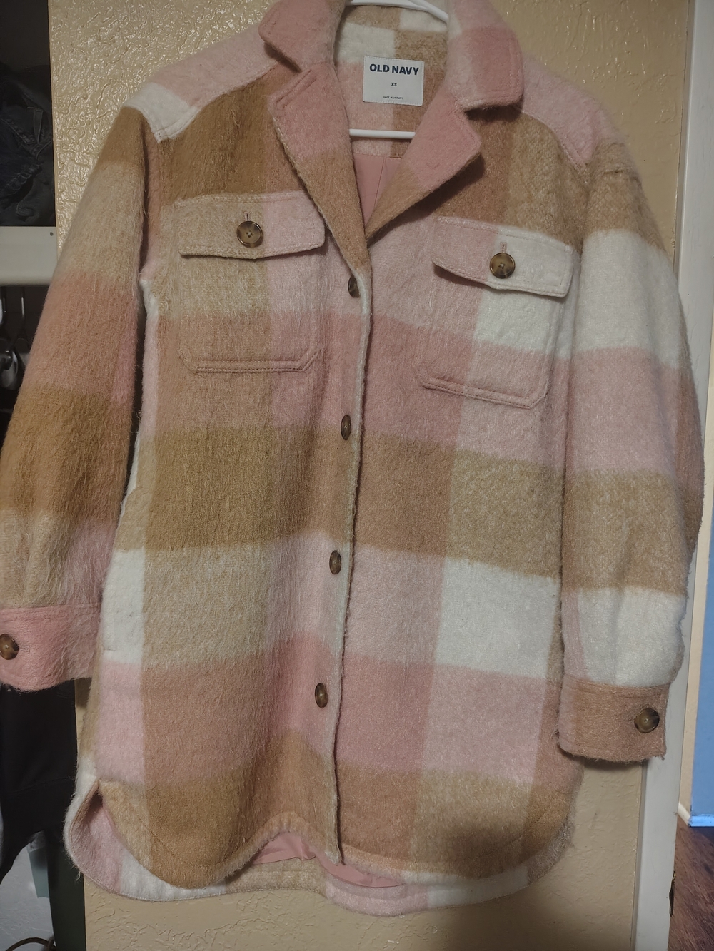 Old Navy Women's Pink & Tan Plaid Button-Front Shacket